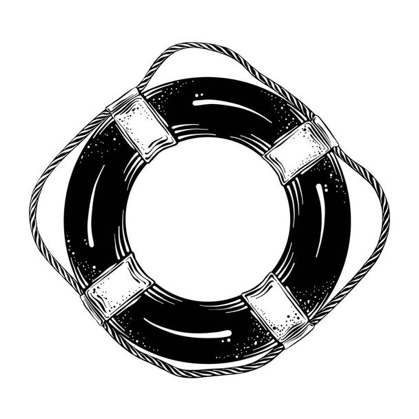 Kézzel rajzolt vázlat mentőgyűrűt fekete elszigetelt fehér background. Részletes rajz vintage stílusú. Vektoros illusztráció - Vektor, kép