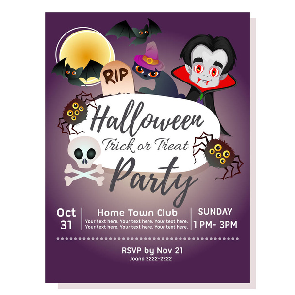 Spooky halloween party poster met vampier dracula - Vector, afbeelding