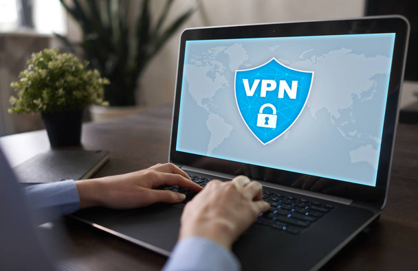VPN. wirtualnej sieci prywatnej. Zabezpieczenia połączeń szyfrowanych. Anonimowe za pomocą Internetu. - Zdjęcie, obraz