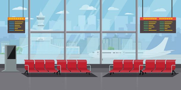 Интерьер зала ожидания аэропорта Зал отправления Современная концепция терминала. Высокодетальная цветная векторная иллюстрация
 - Вектор,изображение