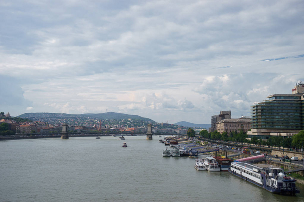 cityscape view of Danube river with beautiful sky in Budapest - Zdjęcie, obraz