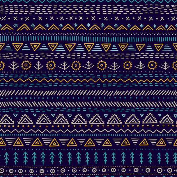 Vector seamless pattern with ethnic tribal hand-drawn trendy ornaments. Can be printed and used as wrapping paper, wallpaper, textile, fabric, etc. - Vector, Image
