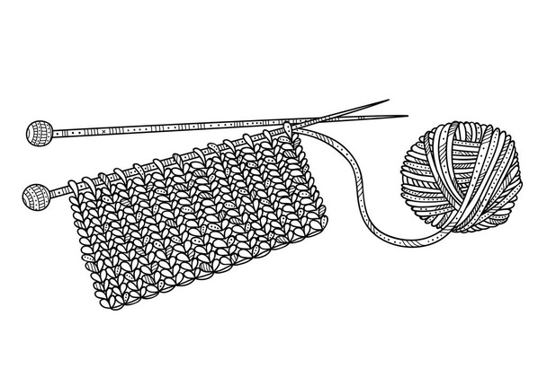 Vektor-Illustration von Stricken und Garnknäuel mit Nadeln. kann als Aufkleber, Symbol, Logo, Designvorlage, Malvorlage verwendet werden - Vektor, Bild