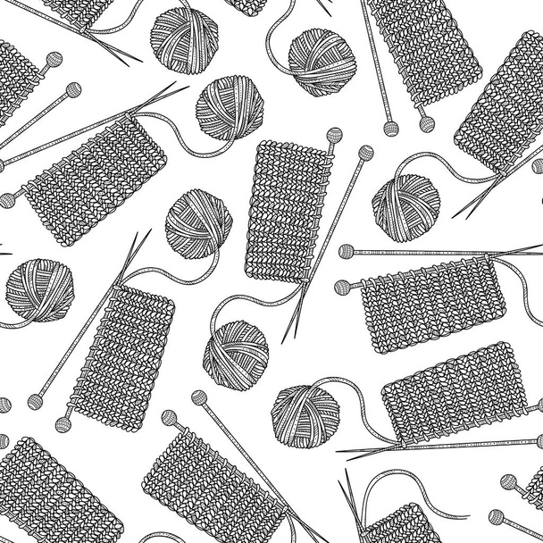 Vector naadloze patroon met het breien van hulpmiddelen en garen. Kunnen worden afgedrukt en gebruikt als inpakpapier, behang, textiel, weefsel, Kleurplaat - Vector, afbeelding