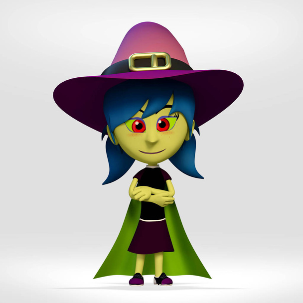 Halloween, ragazza vestita pensando. Illustrazione cartone animato 3d
 - Foto, immagini
