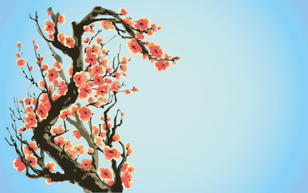 Vector background with flowering branches against a blue sky - Vector, Image