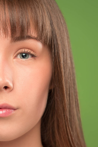 The close up eyes on face of young beautiful caucasian girl - Фото, зображення