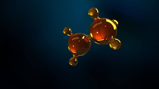 3D απεικόνιση απόδοσης γυαλί μοντέλο μόριο. Μόριο του πετρελαίου. Έννοια της δομής μοντέλο κινητήρα πετρελαίου ή αερίου - Φωτογραφία, εικόνα