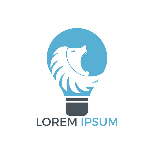 Glühbirne und Löwe Logo-Design. Wilde Ideen Logo-Konzept. - Vektor, Bild