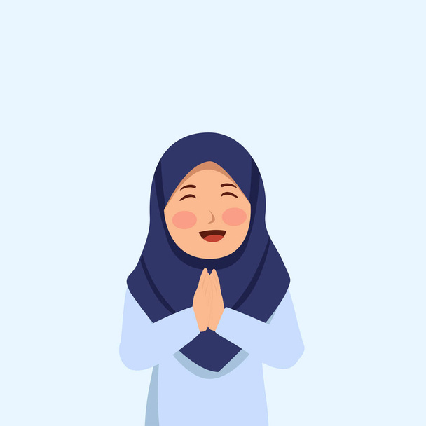 Roztomilý hidžáb dívka Smilling pozdrav ilustrace Eid a hidžra nový rok Vector Cartoon - Vektor, obrázek