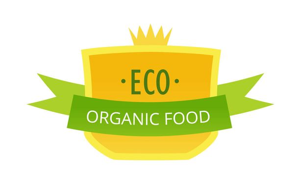 Eco-friendly natural products in food market, farm, biological labels, tags. - Vetor, Imagem