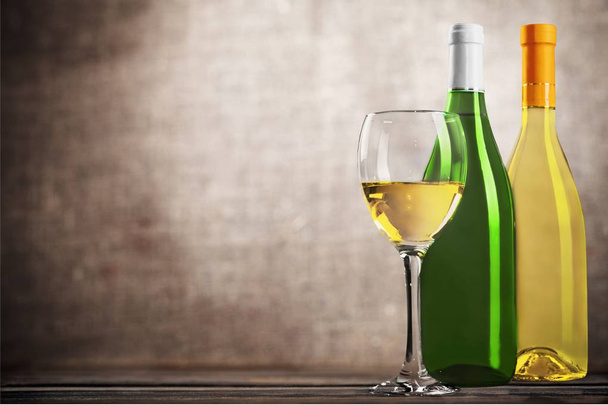 Wine bottle white wine wine bottle glass wineglass isolated - Photo, image