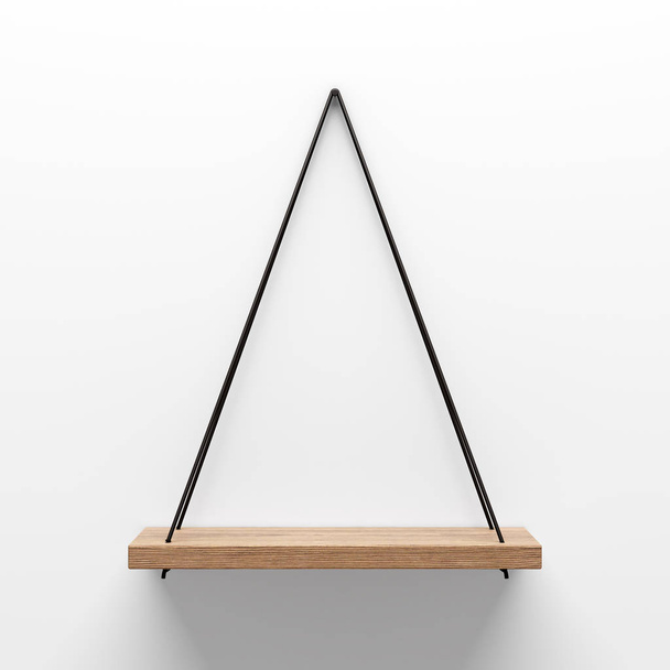 lege houten plank opknoping op touw met licht van boven. 3D illustratie - Foto, afbeelding