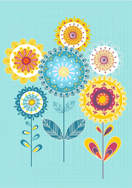 Colorful decorative flowers, ornament design. Vector poster. - Vector, Image
