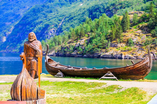 The viking boat on the lake side, Bergen city, Norway. - Photo, Image