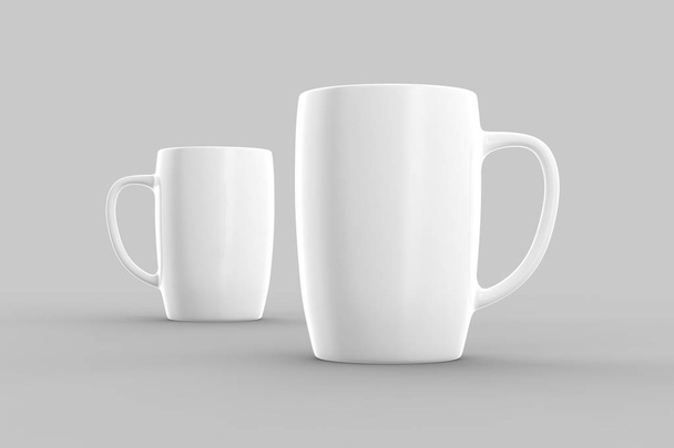 白いマグカップに分離の明るい灰色の背景を模擬。3 d イラストレーション - 写真・画像