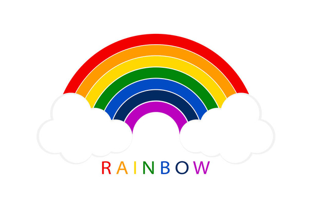 Rainbow with white clouds on blank background. Illustration for your design. logo - Vector, Image
