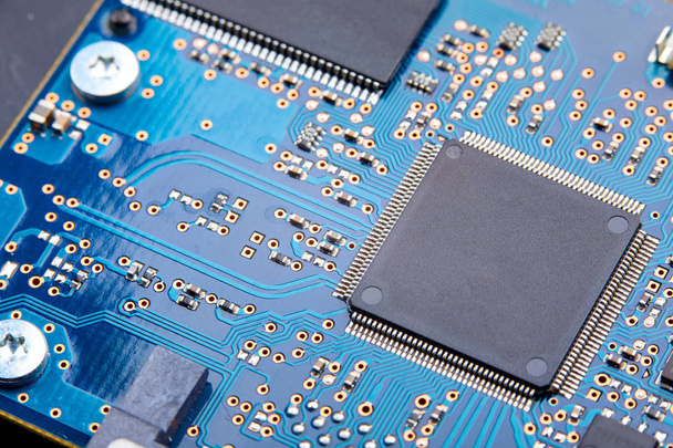 Close view of electronic circuit board with processor of computer motherboard - Photo, Image