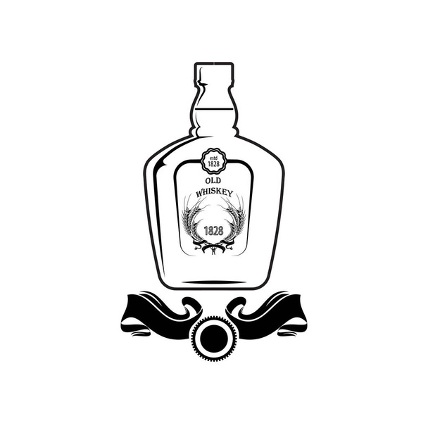 Alkoholflasche alte Whiskey-Drink trinken Cocktailbar Pub Barkeeper Vintage-Glas. Vektor. - Vektor, Bild