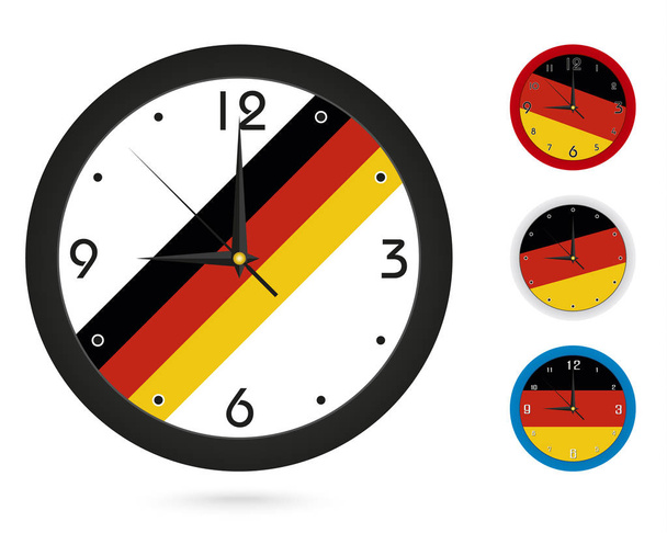 Reloj de pared de diseño con bandera nacional de Alemania. Cuatro diseños diferentes. Listo para imprimir. Ilustración vectorial
. - Vector, imagen
