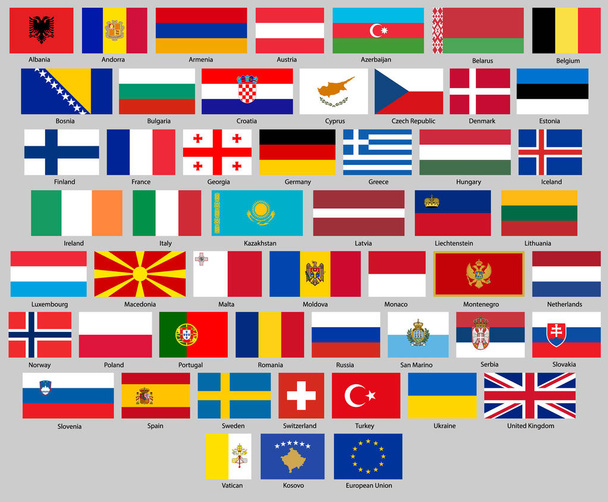 Ilustracja wektorowa z różnych krajów flagi zestawu. Wszystkie flagi Europy - Wektor, obraz