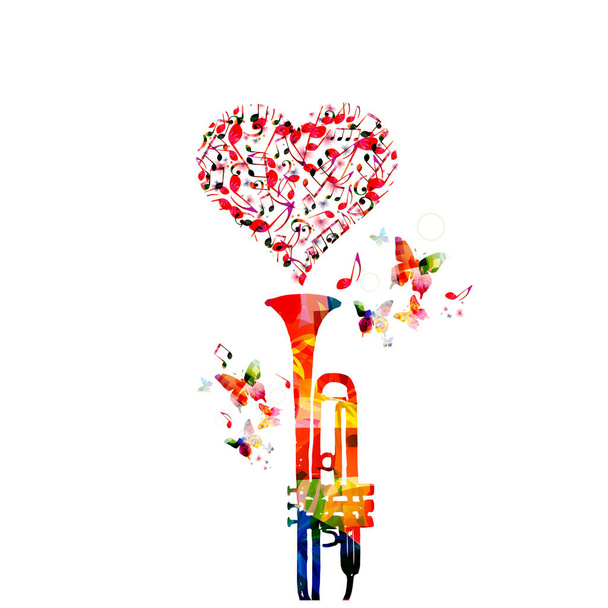 Coeur composé de notes de musique avec trompette et papillons isolés sur fond blanc
 - Vecteur, image
