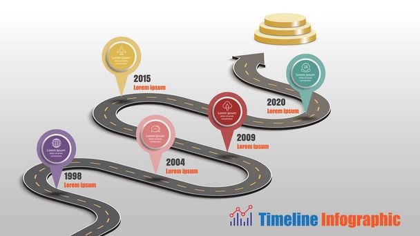 Business Roadmap Timeline Infografik Meilenstein Weg zum Podium für moderne Diagramm-Prozesstechnologie digitale Marketing-Daten Präsentationstabelle konzipiert. Vektorillustration - Vektor, Bild