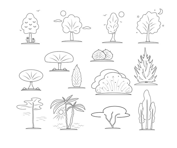 Set van iconen van boom vorm. Vector. Lijnstijl. Element voor logo. Natuurlijke illustratie. - Vector, afbeelding