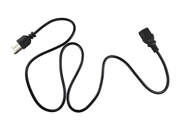 Línea de cable de alimentación negra aislada sobre fondo blanco y con rutas de recorte
. - Foto, imagen