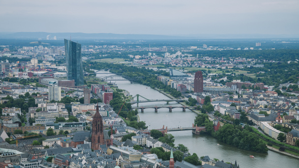 aerial view of bridges over Main river and buildings in Frankfurt, Germany  - Photo, Image