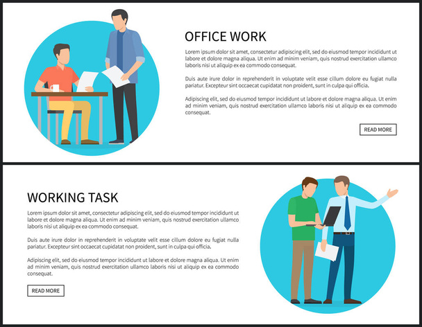 Office Work and Working Task Internet Banners Set - Διάνυσμα, εικόνα
