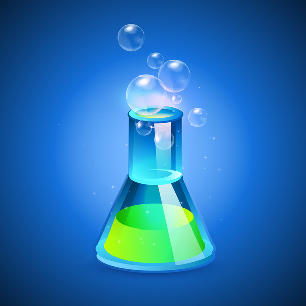 Illustration of a glass flask with green liquid - Vector, Image
