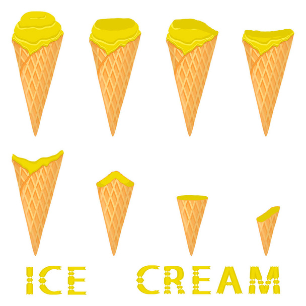 Vectorillustratie voor natuurlijke carambola's ijs op wafel kegel. Ijs patroon dat bestaat uit zoete koude ijs, lekkere dessert bevroren. Vers fruit ijsjes van carambola's in wafer kegels. - Vector, afbeelding