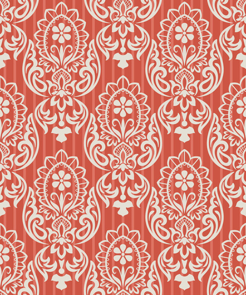 Seamless red and white floral wallpaper vector background. Vintage damask pattern backdrop. - Vetor, Imagem
