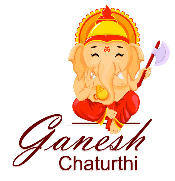 Joyeux Ganesh Chaturthi carte de vœux pour la fête traditionnelle indienne. Lord Ganesha dans le style de dessin animé. Illustration vectorielle
. - Vecteur, image