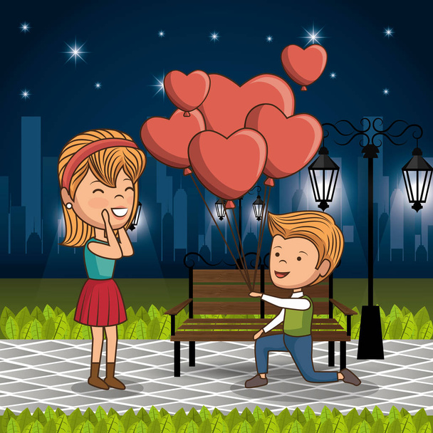 casal apaixonado no parque à noite
 - Vetor, Imagem