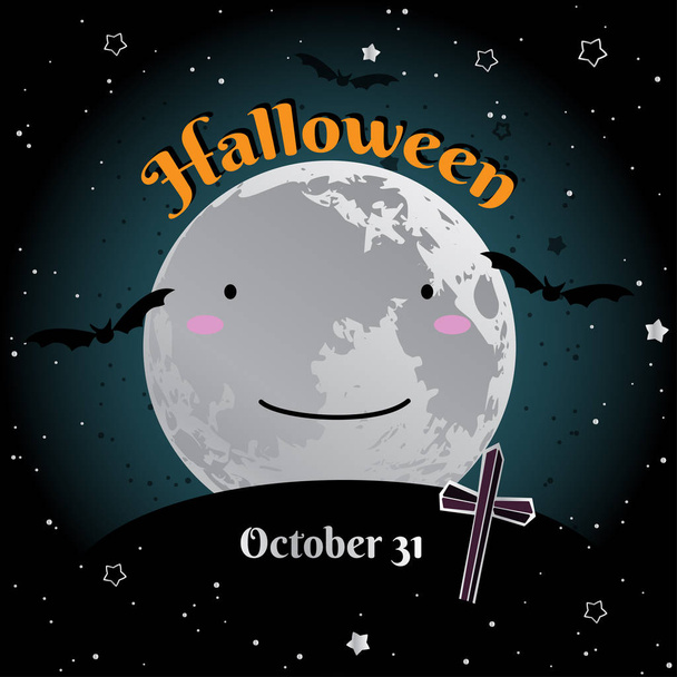 Halloween cute fool moon greeting card design. Vector illustration. - Вектор, зображення