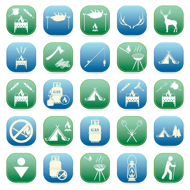 Conjunto de ícones de viagem e equipamentos de acampamento. Ilustração vetorial
 - Vetor, Imagem