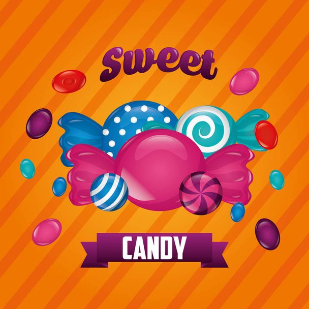 sweet candy flavors mints bananas ribbon sign vector illustration - Vector, Image
