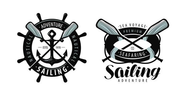 seafaring, sailing logo or label. marine concept. typographic design vector isolated on white background - Vector, Image