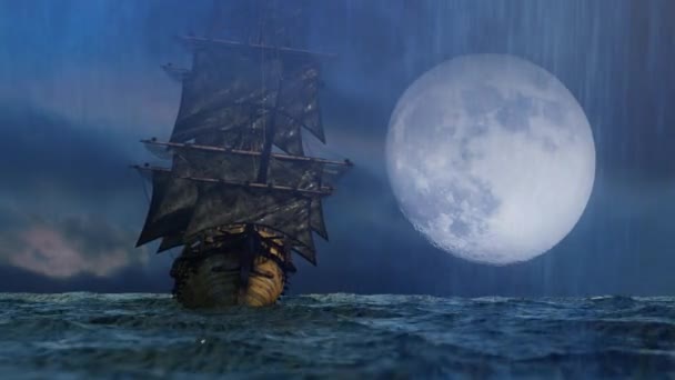 statek piracki pływających na morzu, 3d render - Materiał filmowy, wideo