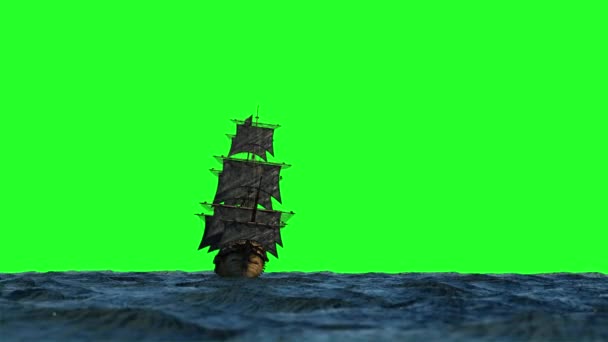 statek piracki pływających na morzu, 3d render - Materiał filmowy, wideo