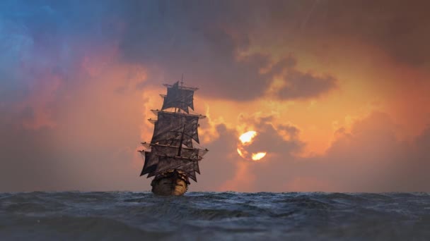 navio pirata navegando no mar, renderizar 3D
 - Filmagem, Vídeo