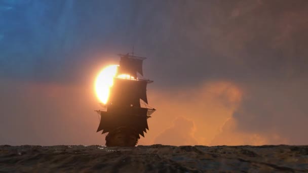 zeilen op de zee, 3d render piratenschip - Video