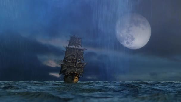 Piratenschiff auf dem Meer, 3D-Rendering - Filmmaterial, Video