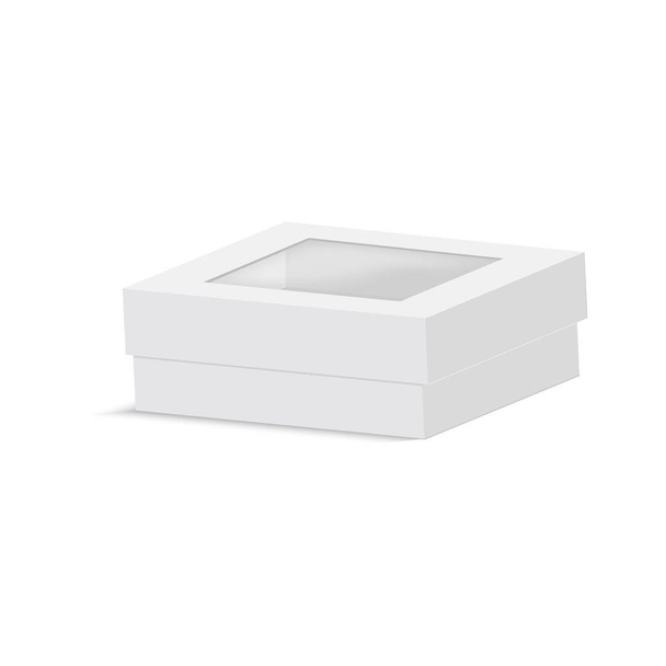Emballage de boîte en papier blanc avec fenêtre en plastique. Vecteur
. - Vecteur, image