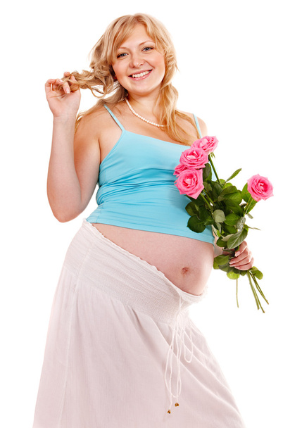 těhotná žena s květinou. - Fotografie, Obrázek