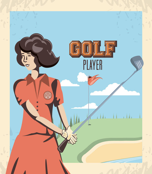 игрок в гольф женщина на поле
 - Вектор,изображение