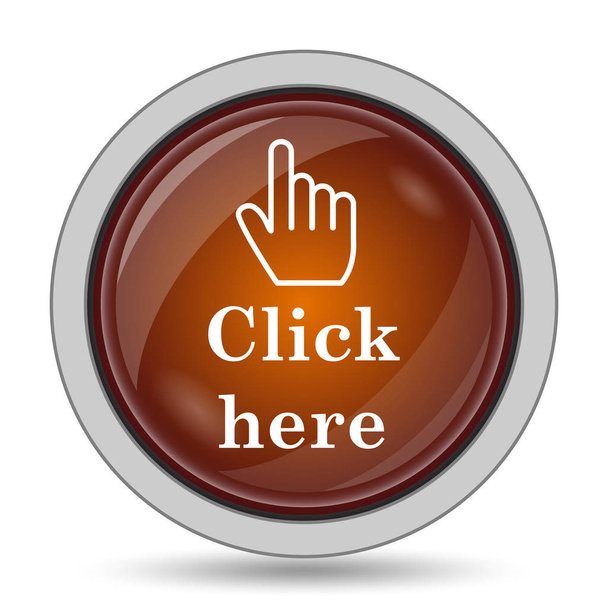 Click here icon, orange website button on white background - Photo, Image