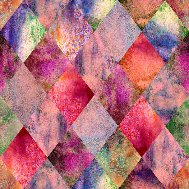 Aquarel argyle abstracte rode geometrische geruite naadloze patroon. Aquarel hand getrokken heldere kleurrijke textuur achtergrond. Getextureerde afdrukken voor textiel, behang, inwikkeling. - Foto, afbeelding